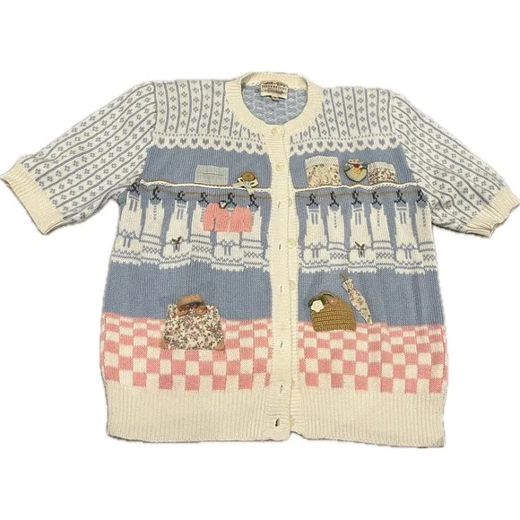 Susan Bristol Vintage Cottagecore Knit Cardigan Sweater Purse Floral Size M - Picture 1 of 8